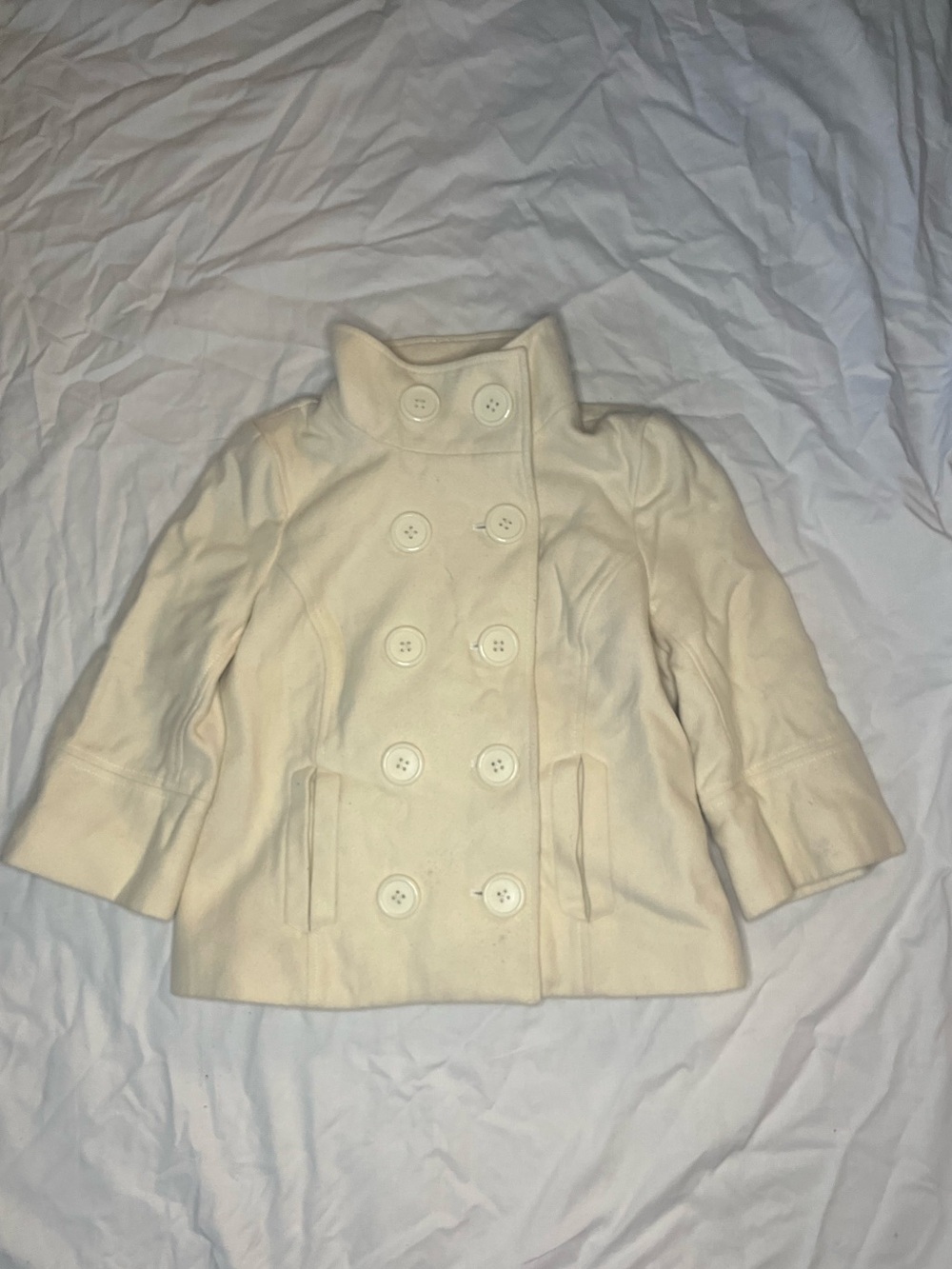 GUESS Girls Cream Double-Breasted Pea Coat Size M